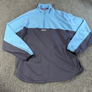 Vintage Reebok RBK Mens Quarter Zip Pullover Blue Navy Colorblock Jacket Size M
